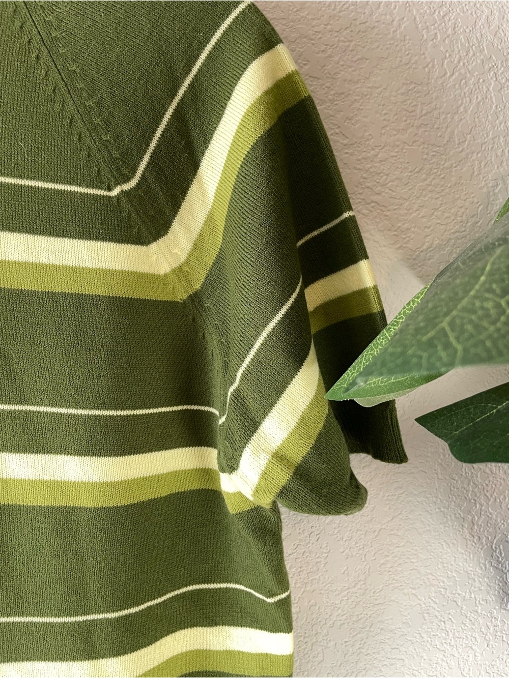 Vtg Towncraft Olive and Cream Striped Crewneck Sweater